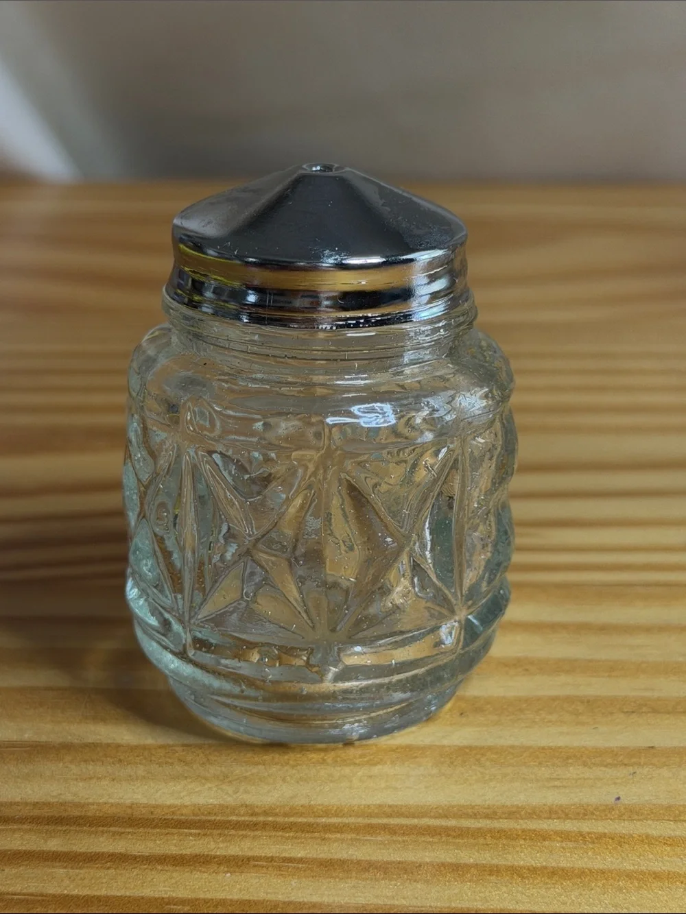 Vintage 4-Piece Cut Glass Condiment Set with Silver Tone Caddy Chrome Basket